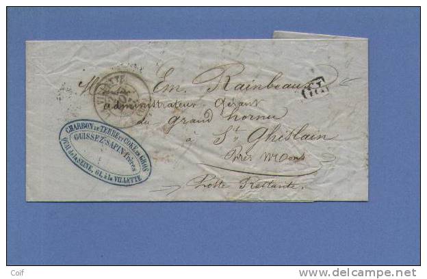 Prec.LA VILLETTE (France) Op 21/11/1857 + PD - Naar "Poste Restante St-GHISLAIN" - Other & Unclassified