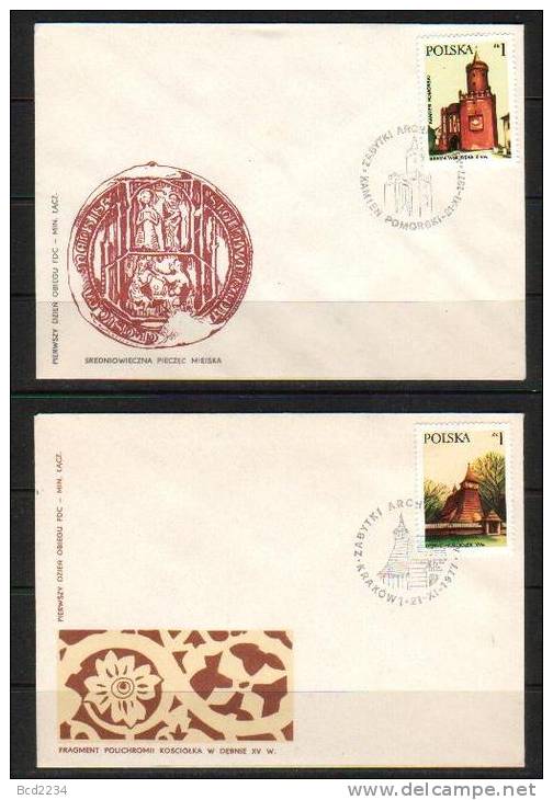 POLAND FDC 1977 HISTORICAL BUILDINGS Churches Cathedrals Castles Palaces Architecture Wooden - FDC