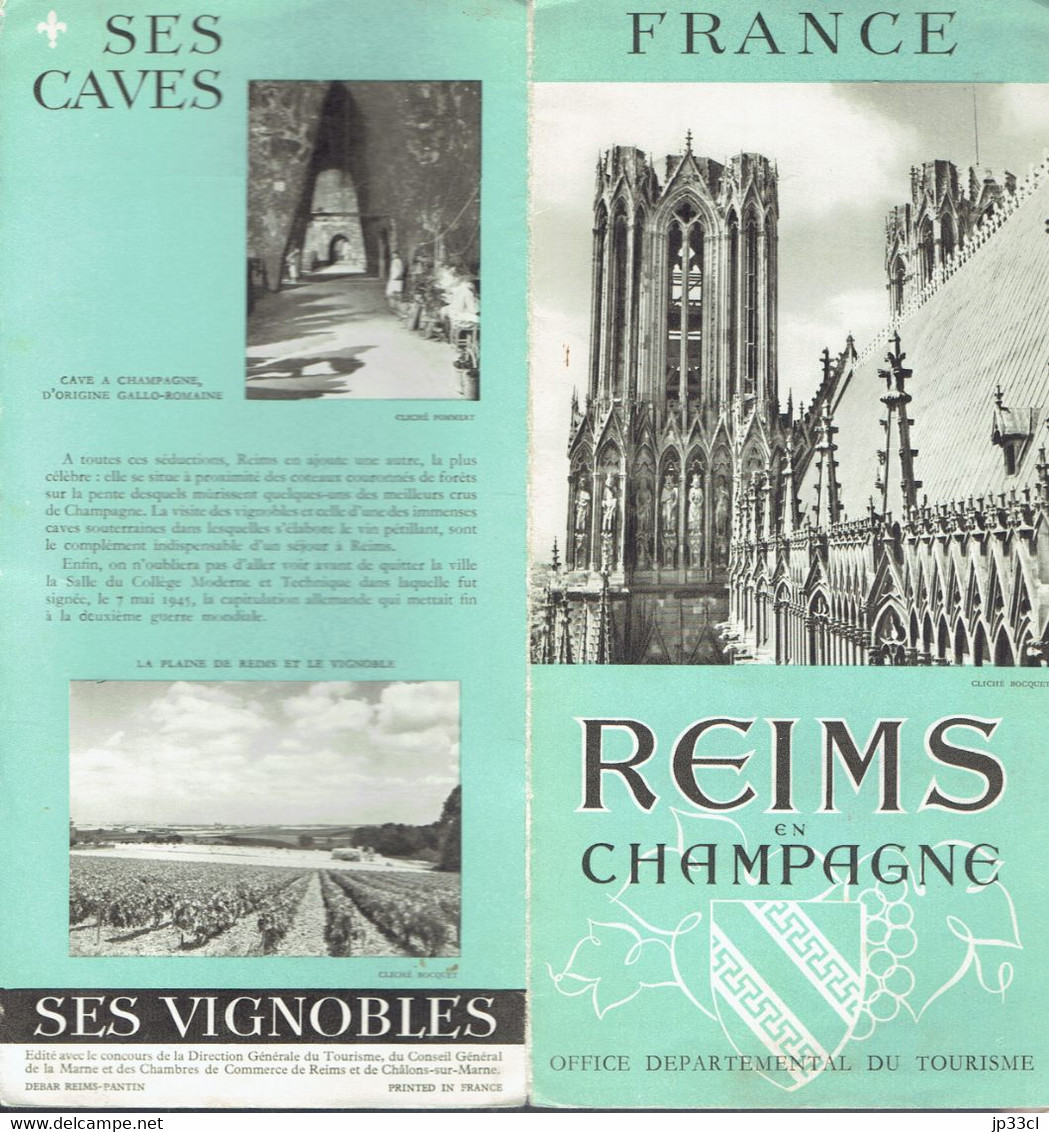 Très Ancien Dépliant Touristique Sur Reims En Champagne, Ses Caves, Son Histoire, Etc (années 1950) - Publicités