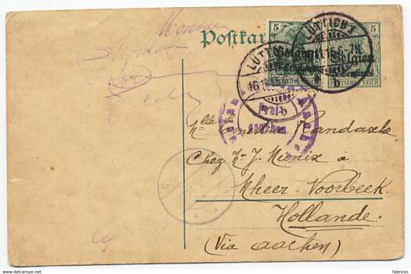 Entier Postal Occupation Allemande Ayant Circulé En 1915 - Occupation Allemande