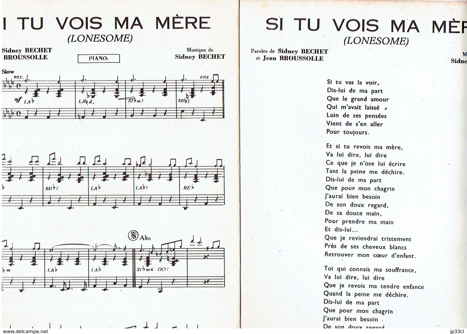 C'est écrit Dans Le Ciel (A. & G. Tabet + Alstone) - Si Tu Vois Ma Mère (Lonesome) (Sidney Bechet + J. Broussolle) - Autres & Non Classés