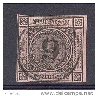 GERMANY BADEN 9 KREUZER 1851 F/VFU - Used