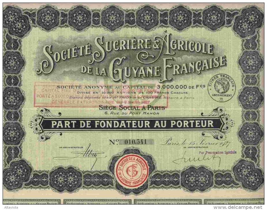 STE SUCRIERE & AGRICOLE DE LA GUYANNE FRANCAISE (P.F) - Agricoltura