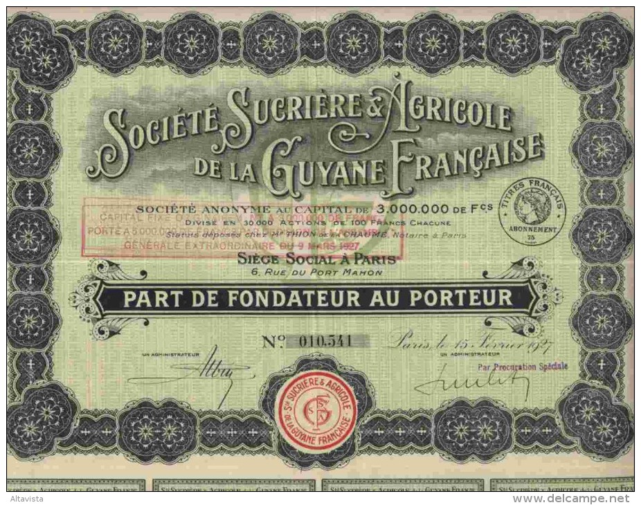 STE SUCRIERE & AGRICOLE DE LA GUYANNE FRANCAISE (P.F) - Agricultura