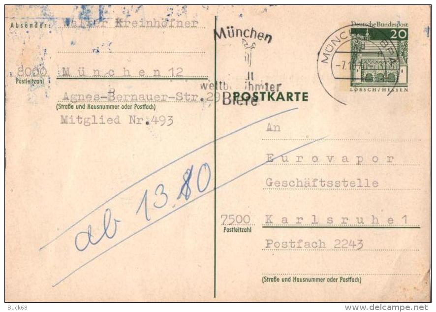 ALLEMAGNE DEUTSCHLAND GERMANY Entier 392 (o) Ganzsache München Munich 7.10.1970 - Postcards - Used