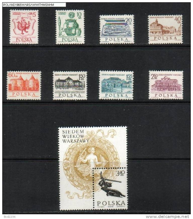 POLAND 1965 7 CENTURIES WARSAW MS SET NHM UNESCO Heritage Mermaids Horses Carriage Stagecoach Pottery Sculpture Palace - Unused Stamps