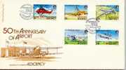 AURIGNY ALDERNEY Enveloppe Grand Format FDC Du 19 Mars 1985 ( Poste 18 à 22 ) : Avion - Alderney