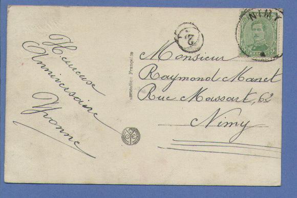 137 Op Postkaart Met Cirkelstempel Zonder Datummidden NIMY (noodstempel) - 1915-1920 Albert I