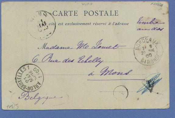 Franse Zegels Op Postkaart, Ontwaard Met Treinstempel ARLON-BRUXELLES 1 Op 21/05/1900 - Transit Offices