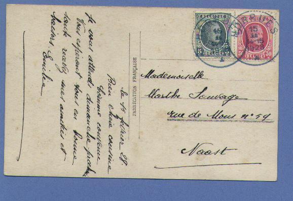 193+200 Op Postkaart Met Blauwe Cirkelstempel HORRUES - 1922-1927 Houyoux