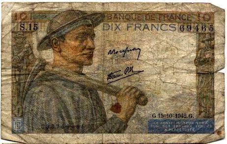 10 Francs 15-10-1942 - 10 F 1941-1949 ''Mineur''