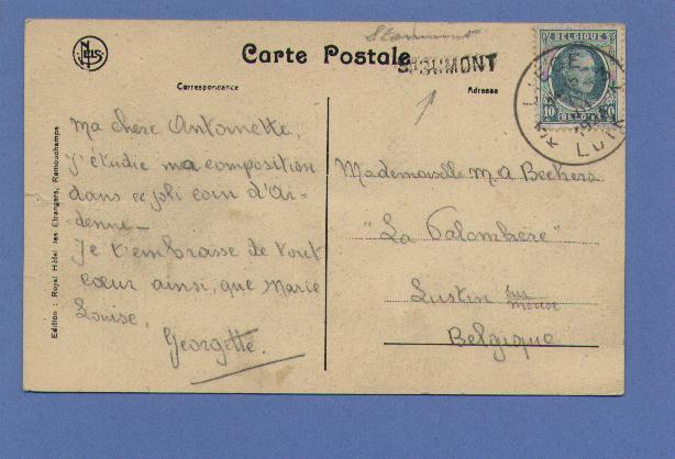 194 Op Postkaart Met Naamstempel STOUMONT - Lineari