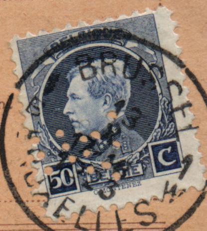 211 Op Ontvangkaart Met Firma-perforatie (Perfin / Perfore) Van "JULES WAUCQUEZ & Cie" Te BRUSSEL,+fiscale-zegel ! - 1909-34