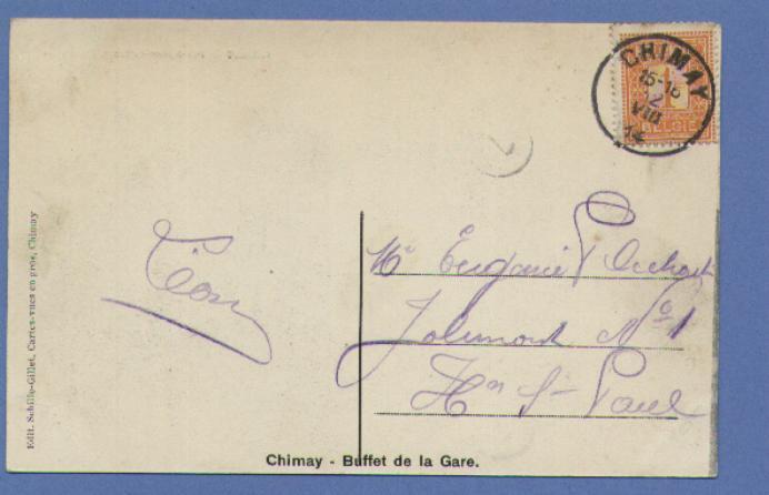 108 Op Postkaart Met Cirkelstempel  CHIMAY Op 12/08/1914 (Offensief W.O.I) - 1912 Pellens