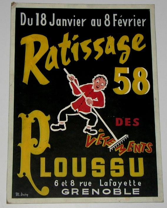 Publicité Cartonnée "RATISSAGE PLOUSSU" 1958 - Targhe Di Cartone