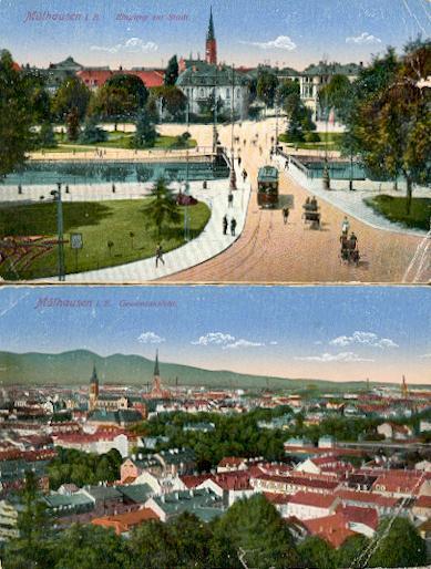 Mülhausen - Eingang Zur Stadt + Gesamtansight (2 Postcards) - Elsass