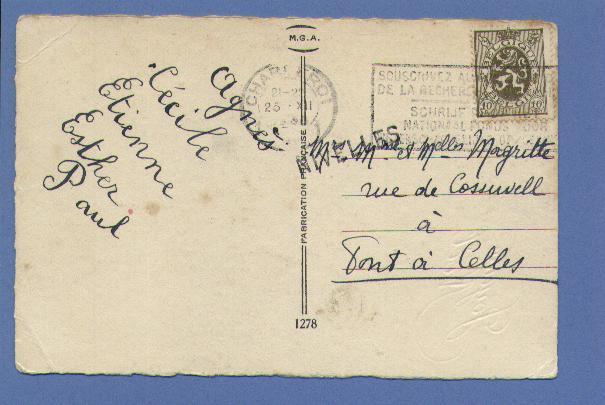 280 Op Postkaart Met Naamstempel  NIVELLES - 1929-1937 Leone Araldico