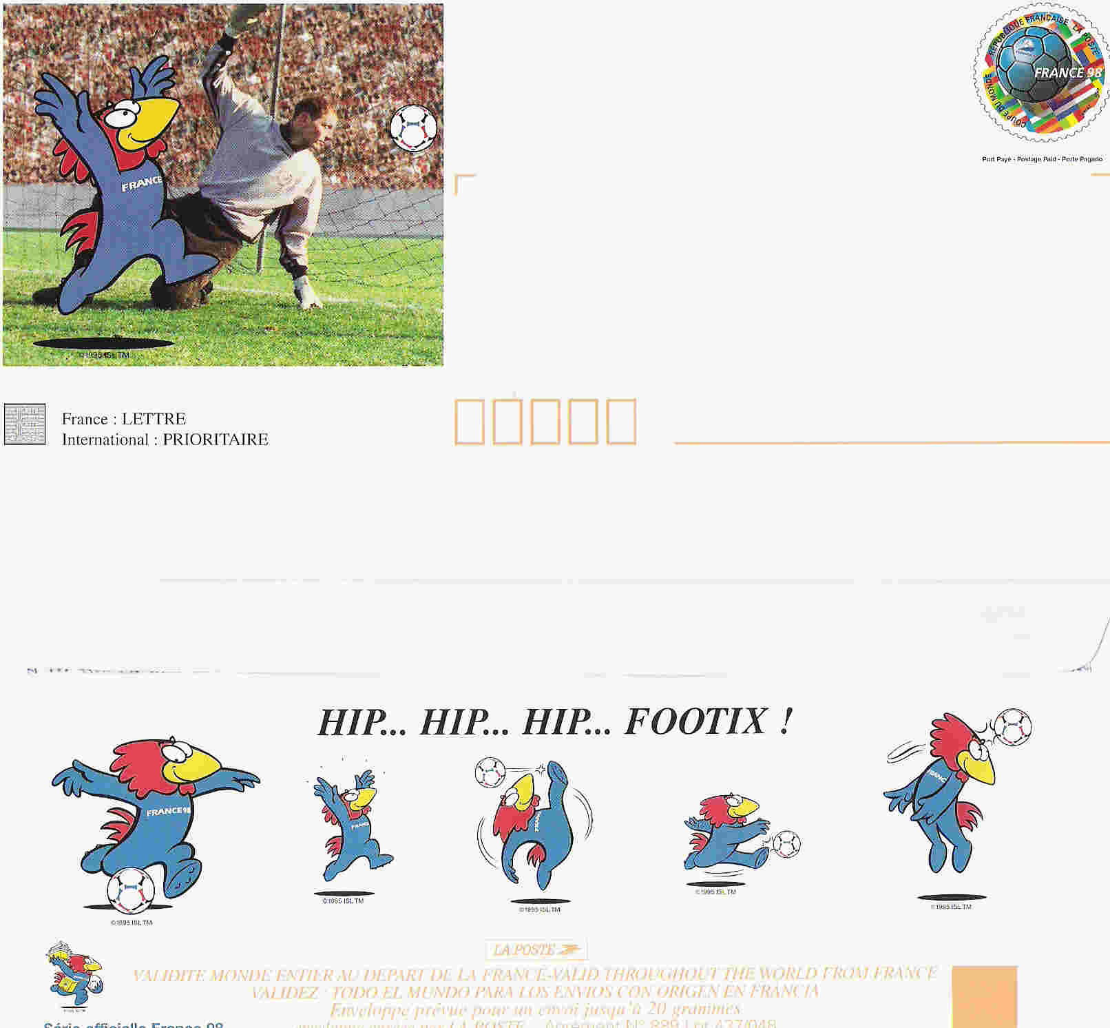 Entier Francais Neuf Sur Le Foot Football Pour La Coupe Du Monde 98 Avec Footix - 1998 – Francia