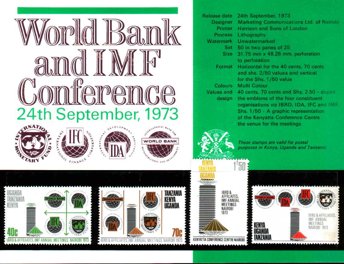 Afrique De L´Est  1973 Document Neuf Dentelé 4 Timbres World Bank And IMF - Monnaies
