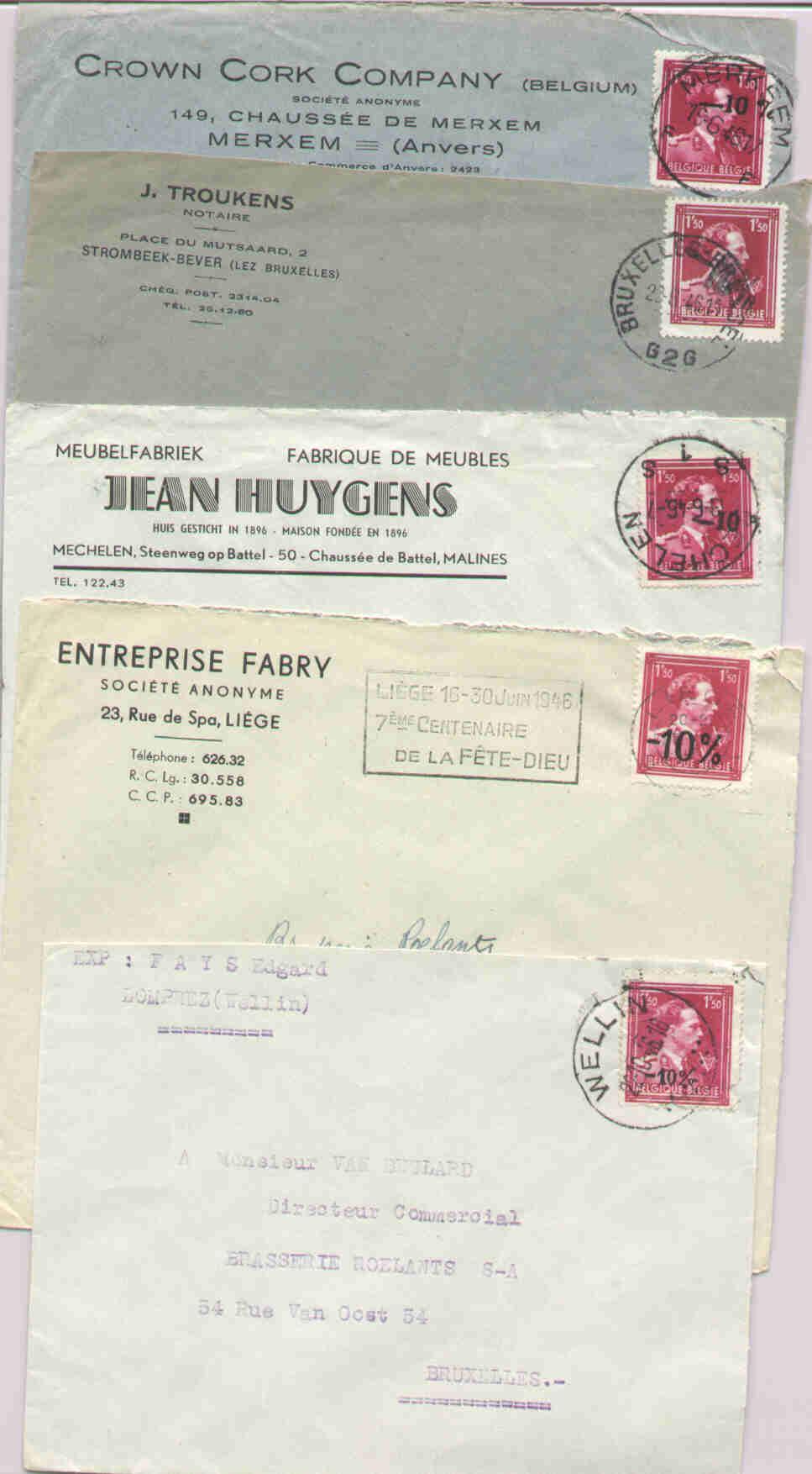 Lettres X 5 -10% Dont MERKSEM, WELLIN, Etc - 1946 -10 %