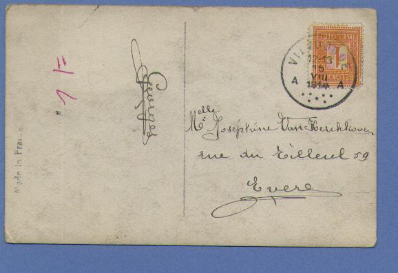 108 Op Postkaart Met Cirkelstempel  VILVOORDE A Op 15/08/1914  (Offensief W.O.I) - Altri & Non Classificati