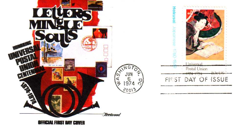 Usa 1974 Fdc UPU Letters Mingle Souls Hokusai Timbres Japonais Sur Illustration - Timbres Sur Timbres