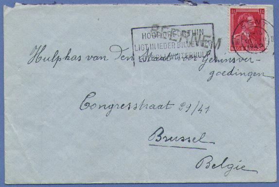 528 Op Brief Met Naamstempel BEERNEM - 1936-1957 Open Kraag