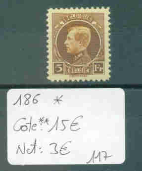 BELGIQUE  COB  218 * (avec Charnière)  Cote : 10 € - 1921-1925 Kleine Montenez