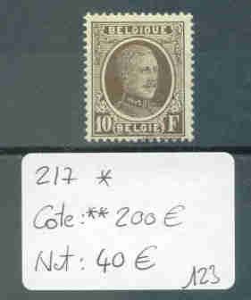 BELGIQUE COB  210 * (avec Charnière)  Cote : 87 € - 1922-1927 Houyoux