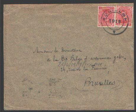 138(2) Op Brief Met Dubbelringstempel Van 1919 Van BOUILLON  (noodstempel) - 1915-1920 Albert I