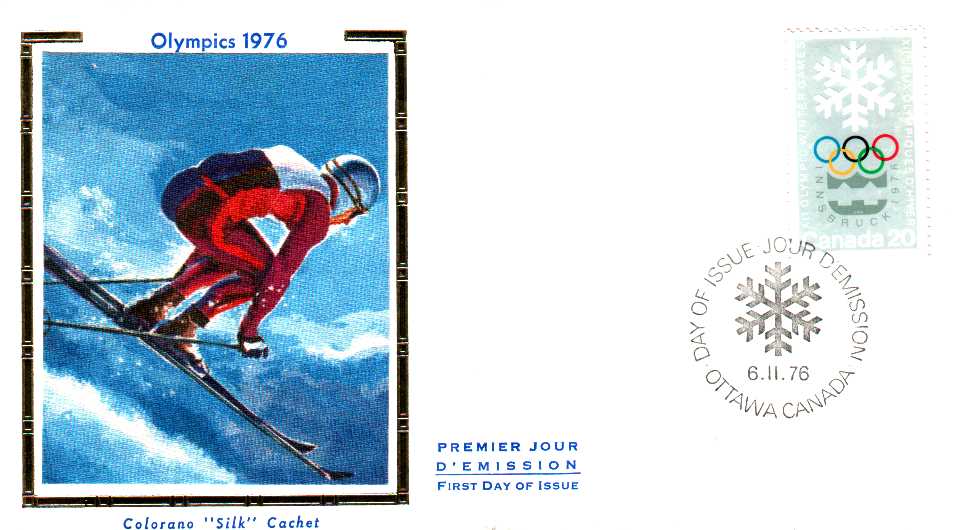 Canada 1976 Fdc JO Innsbruck Ski Descente Anneaux Olympiques - Invierno 1976: Innsbruck