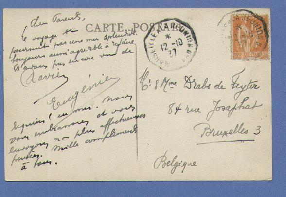 286 Sur Carte(PORT-SAID) Avec Cachet PAQUEBOT  MARSEILLE A REUNION N°1  Le 12/10/1937 - Maritieme Post