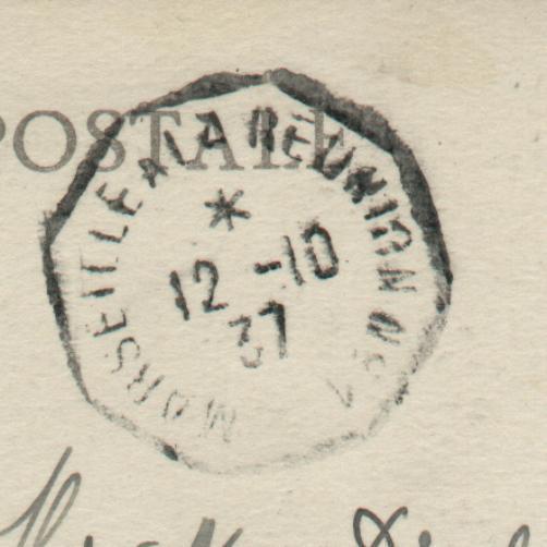 286 Sur Carte(PORT-SAID) Avec Cachet PAQUEBOT  MARSEILLE A REUNION N°1  Le 12/10/1937 - Maritime Post