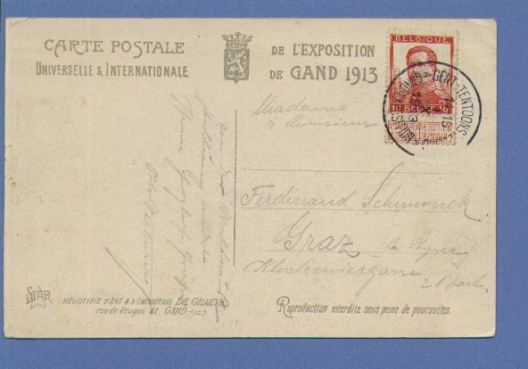 118 Op Postkaart " Exposition Universelle De GAND 1913 , Ontwaard Met Tweetalige Cirkelstempel GAND- EXPOSITION - 1912 Pellens