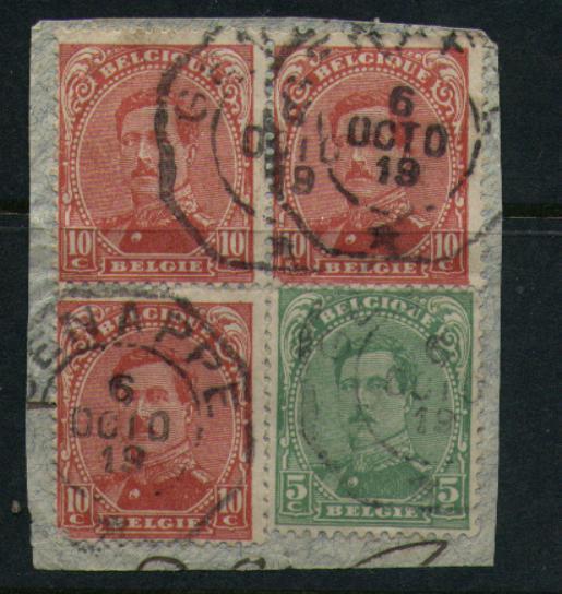 137+138(3) Op Fragment Met Telegraafstempel  GENAPPE - 1915-1920 Albert I