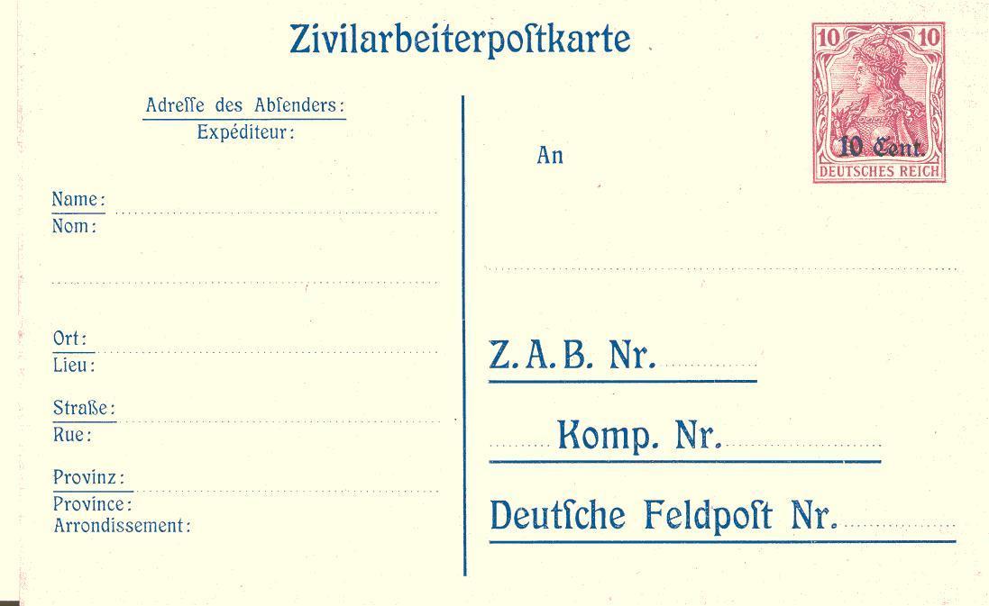 Zivilarbeiterpostkarte - Ocupación Alemana