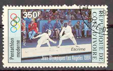 Côte D'Ivoire. Jeux Olympiques Los Angeles 1984. Escrime Fencing. Timbre Usagé. - Escrime