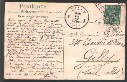 110 Op Postkaart, Ontwaard Met ROL-stempel, Bij Aankomst De Cirkelstempel Van GILLY Op 28/04/1914 Aangebracht - 1912 Pellens