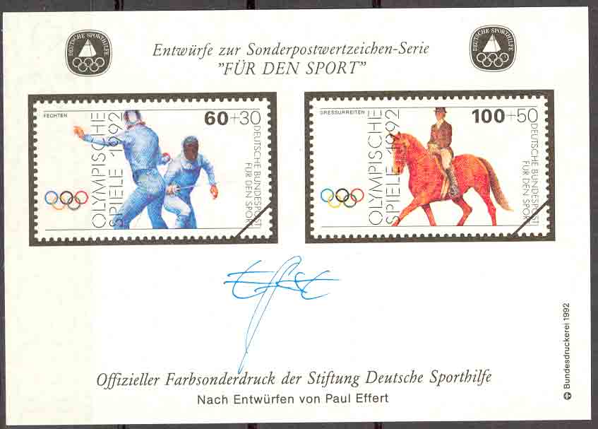 RARE épreuve/projet De Timbres Allemand 1992. Jeux Olympiques De Barcelone 1992. Escrime, Equitation FENCING HORSING - Escrime