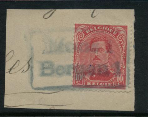 138 Op Fragment Met Omkaderde Naamstempel MONS / BERGEN 1(noodstempel) - 1915-1920 Alberto I