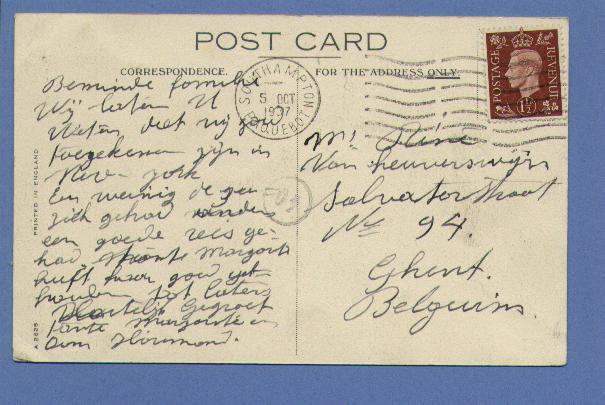 G.B. 221 Op Postkaart " Cunard White Star" Met Stempel SOUTHHAMPTON / PAQUEBOT Op 5/10/1937 - Lettres & Documents