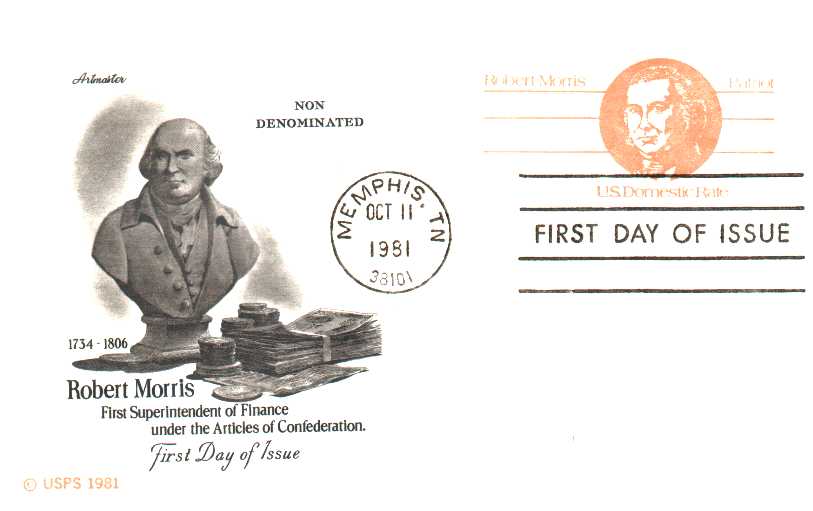 Usa 1981 Carte Prétimbré Fdc Robert Morris First Superintendent Of Finance - Münzen