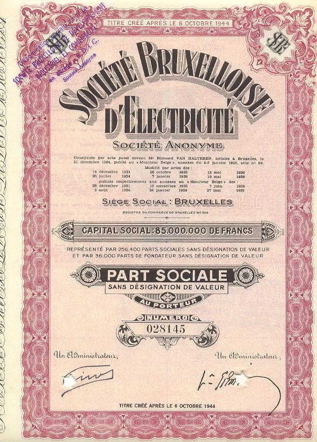 Société Bruxelloise D' Electricité - Elektrizität & Gas