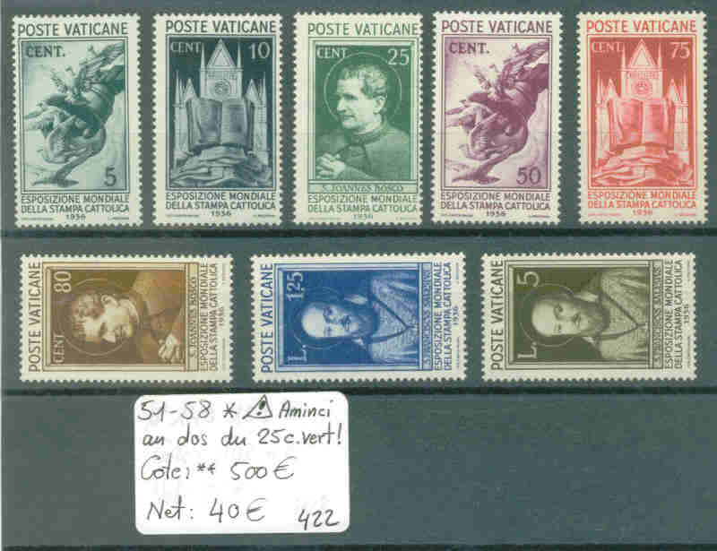 No Michel 51-58 * Avec Charnière Ou Trace Sur La Gomme.( Aminci Au Dos Du 25c Vert ) Cote : 500 € - Unused Stamps
