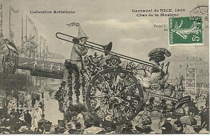 Collection Artistique - Carnaval De Nice - 1908 - Char De La Musique- Projet S. ? (texte Caché) - Carnevale