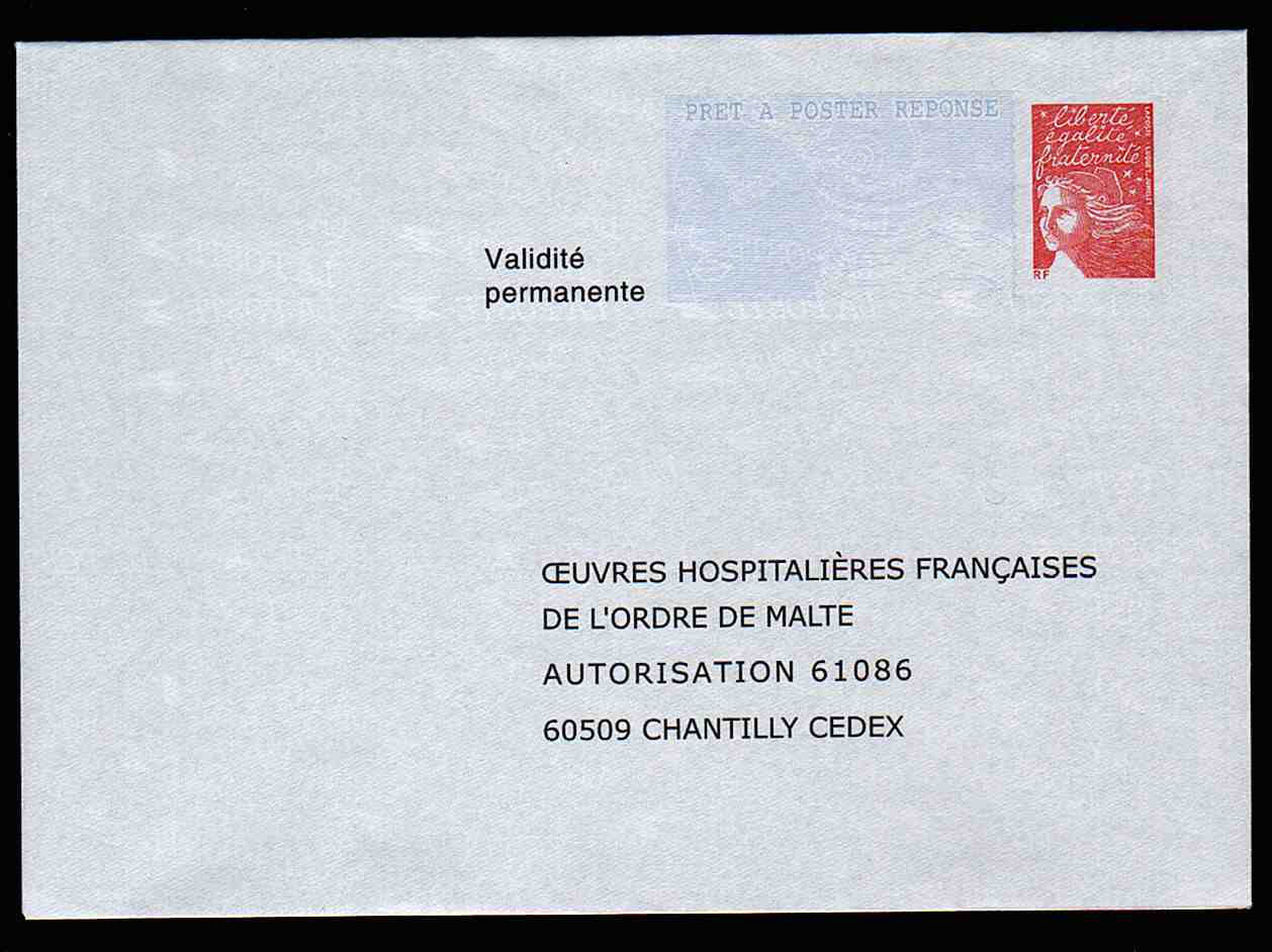 Entier Postal PAP Réponse. Oeuvres Hospitalières Françaises Ordre De Malte. Autorisation 61086, N° Au Dos: 0311485 - Listos Para Enviar: Respuesta /Luquet