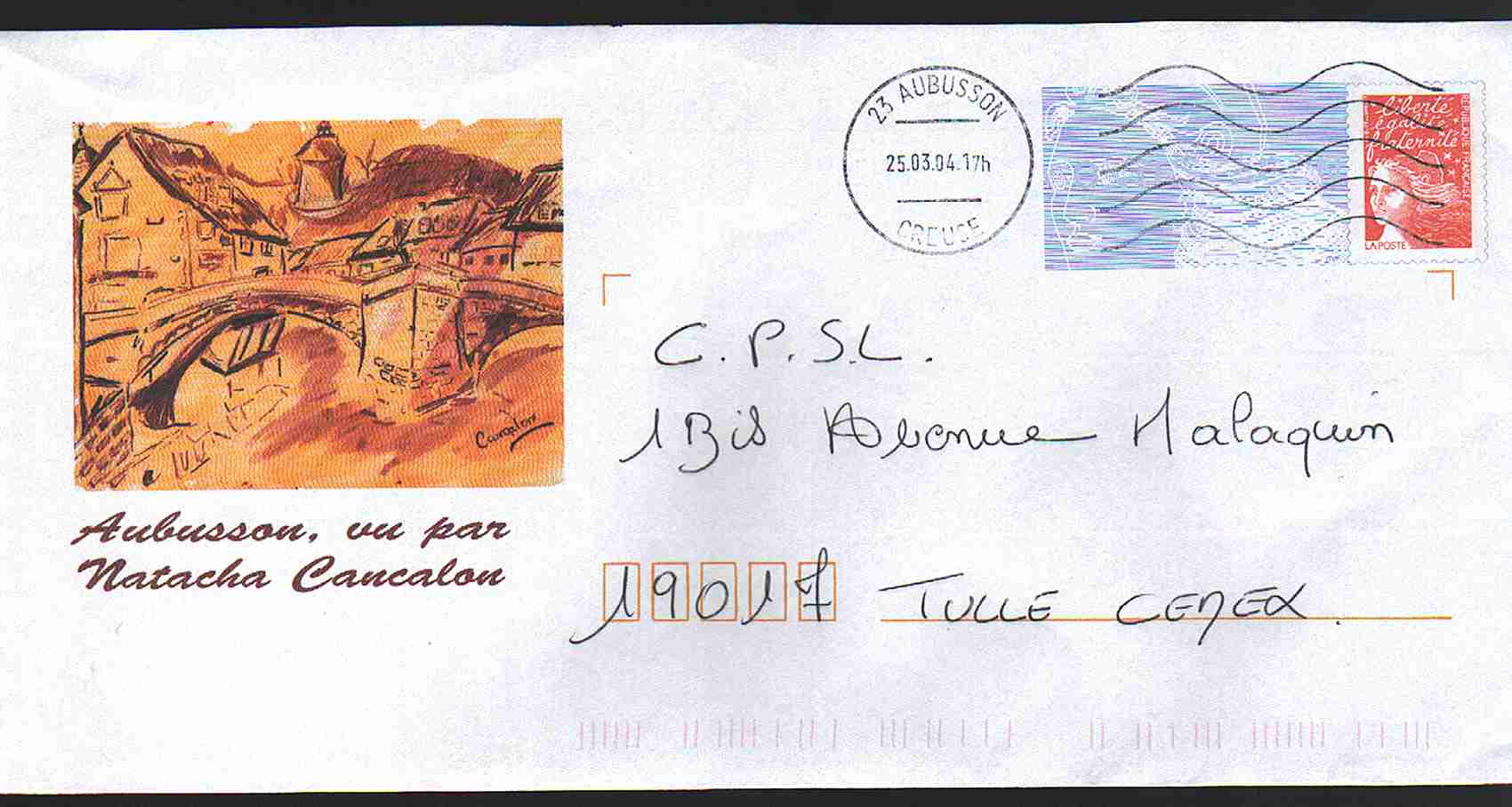 Entier Postal PAP Local Personnalisé. Creuse. Aubusson, Vu Par Natacha Cancalon - PAP: Aufdrucke/Luquet