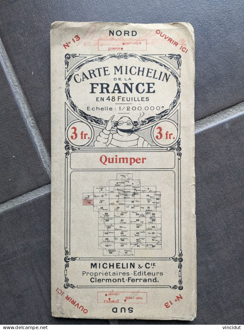 Carte Michelin De La France, Quimper, N°13, 1/200 000e (éditée Avant 1923) - Carte Stradali