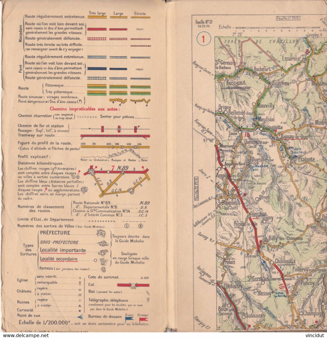 Carte Michelin De La France, Dijon-Besançon, N°21, 1/200 000e (mai 1924) - Roadmaps