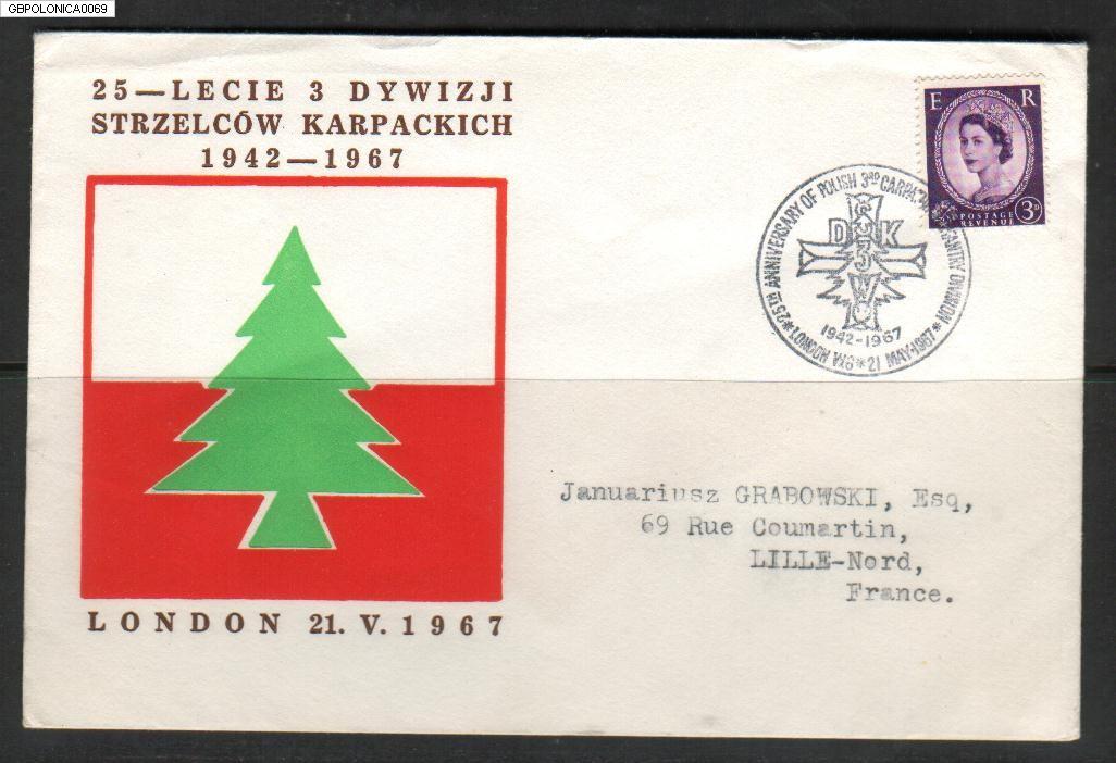 GB POLONICA 1967 25TH ANNIV 3RD WW2 CARPATHIAN CHRISTMAS TREE DIVISION Poland Polska Italy Monte Cassino 8th Army - Storia Postale